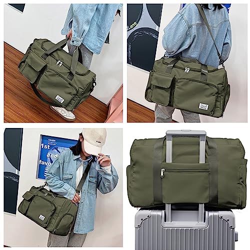 Suruid Gym Bag with Shoe Compartment, Sports Duffle Bag for Women, Agreen - color: Olive Green