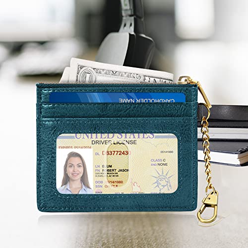 SEAVILIA Credit Card Holder Small Keychain Wallet for Women RFID Blocking - color: Peacock Blue