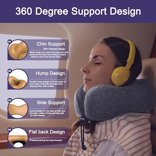 napfun Neck Pillow for Travel, Memory Foam Airplane Pillow, Full Grey - color: Gray