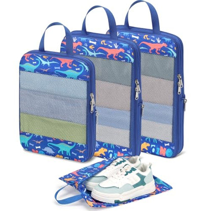 Kids Compression Packing Cubes - 4 PCS Sets, Blue Dinosaur - color: Blue Dinosaur