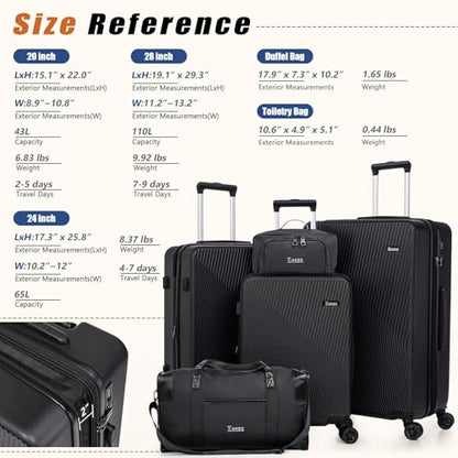 5 Piece Hardshell Luggage Set Spinner Wheels 20/24/28" Black - color: Black, size: 5 piece