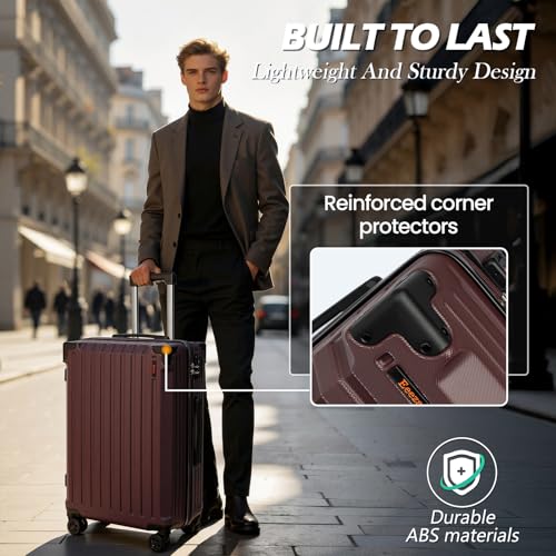 Eeeza Luggage Sets 5 Piece,Lightweight Durable Hardshell,20/24/28 Inch - color: Burgundy