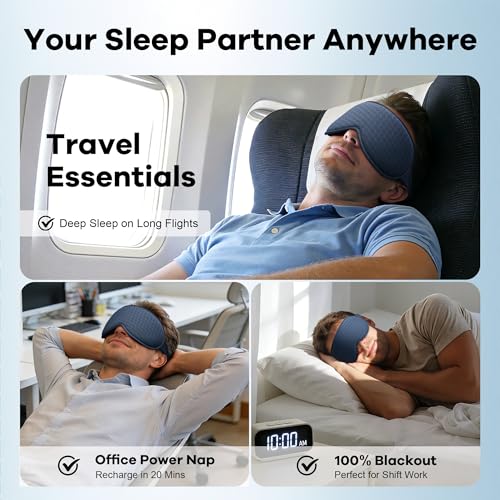 Weighted Blackout Sleep Mask for Men: 3D Contoured Zero Eye Pressure Sleep Mask for Stress Relief, Deep Sleep & Airplane Travel Essentials, Night Shift, Office Nap, Adjustable Strap, Blue - color: Blue