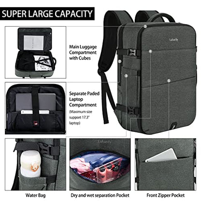 Lubardy Travel Backpack for Men Women 40L Flight Approved Carry on Backpack - color: Grey(backpack With 3 Packing Cubes)