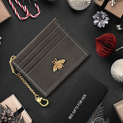 SEAVILIA Credit Card Holder Small Keychain Wallet for Women RFID Blocking - color: Deep Grey