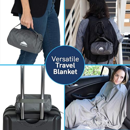 BlueHills Ultra Compact Travel Blanket Pillow Airplane Long Flights - Gray - color: C002-gray