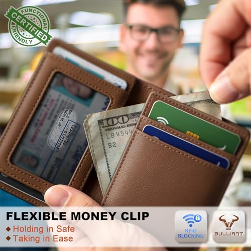 BULLIANT Slim Leather Wallet For Men 12Cards Magnetic Closure RFID Blocking - color: Black8786