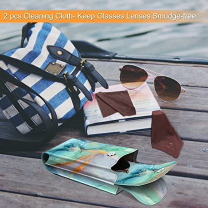 FINTIE Double Glasses Case with Carabiner Hook, Vegan Leather Eyeglass Case - color: Emerald Marble