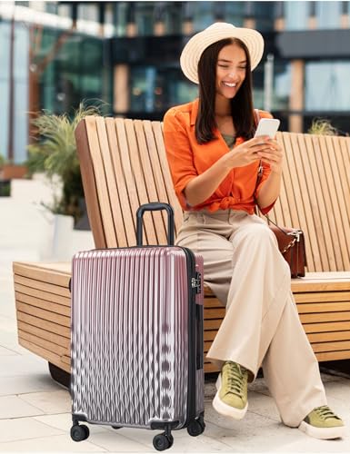 Tolino Checked 24 In Expandable Luggage Hardside Suitcase with Wheels | Lightweight Gradient PC+ABS Hardshell | Smooth 360° Spinner Wheels | Expands 20% | TSA Lock - color: Galaxy Rose, size: M(24 In)