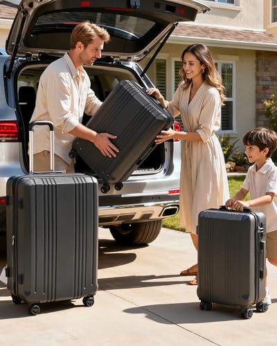 Coolife PC+ABS Hardshell Luggage, TSA Lock, Spinner Wheels, 3-Piece Set - color: navy, size: 3-Piece Set (20/24/28 inch)