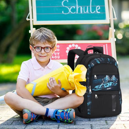 ACESAK Race Car Backpack for Boys - Boy Backpack Schoolbag with Lunch Bag - color: Blue Car