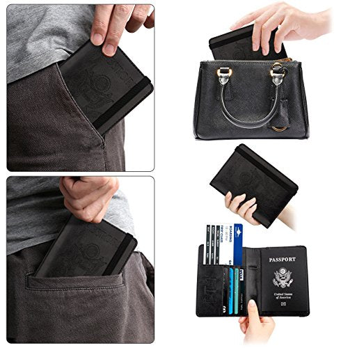 WALNEW Passport Holder for Travel, RFID Blocking Passport Wallet & Cover - color: A-Black