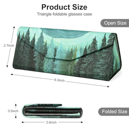 Sunglasses Case, Foldable Glasses Case, Magnetic PU Leather Hard Shell Folding Eyeglass Holder Box - color: Green Forest