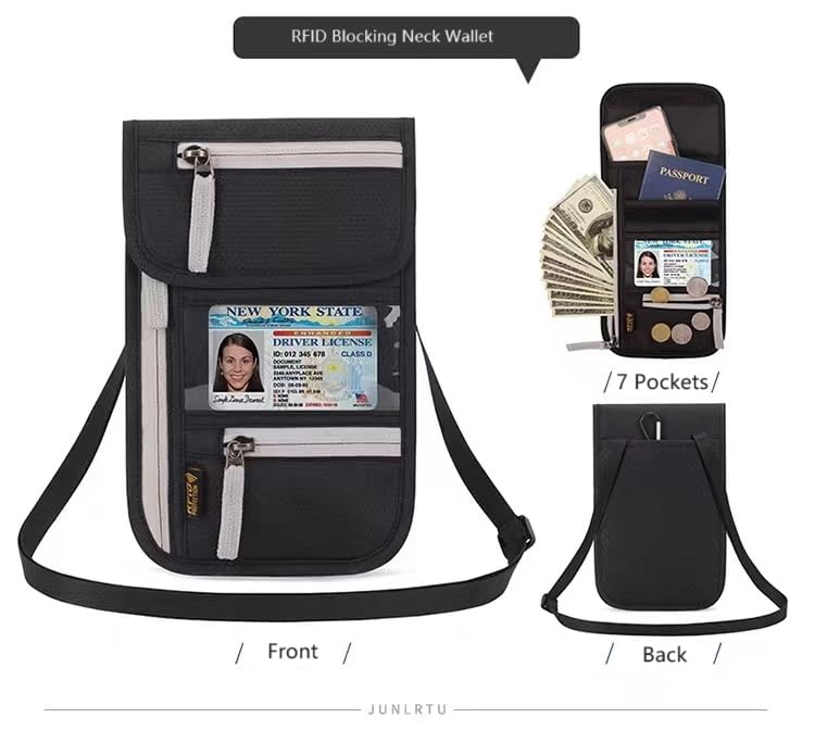 Neck Wallet Pouch Passport Holder RFID Blocking for TravelPassport Holder Neck Pouch