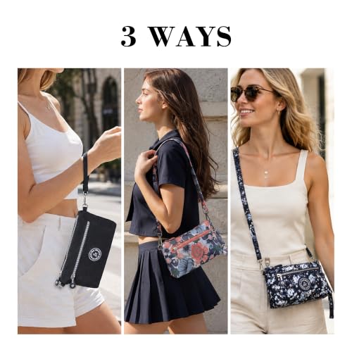 Small Wristlet Wallets for Women Nylon RFID Cross body bag - color: Leafy Gray