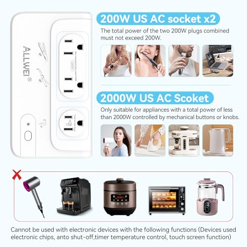 ALLWEI 2000W Voltage Converter 220V to 110V Travel Adapter