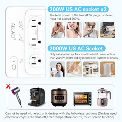 ALLWEI 2000W Voltage Converter 220V to 110V Travel Adapter