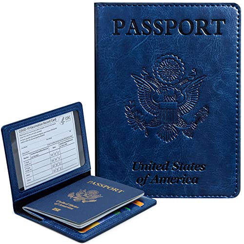 Passport Holder Wallet Cover Case RFID Blocking Slot Travel Accessories - color: Navy Blue
