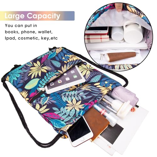 WANDF Drawstring Backpack, Gym Sackpack for Sports (Blue Leaf) - color: Blue Leaf