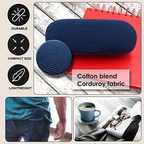 MyEyeglassCase Men's Medium Glasses Case - Classic Eyeglasses Hard Shell Holder, Elegant Easy Open Lip with Pouch and Cloth - color: As196 Codruroy Blue