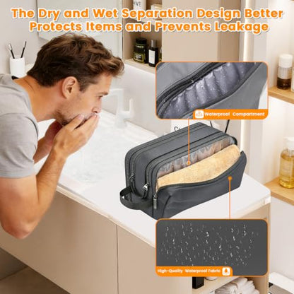 Travel Toiletry Bag, Waterproof Hanging Dopp Kit, Organizer for Men & Women - color: Grey
