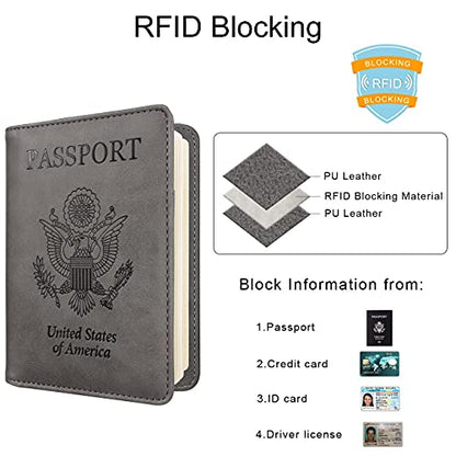 WALNEW Passport Holder for Travel, RFID Passport Wallet, Travel Essentials - color: A-Gray