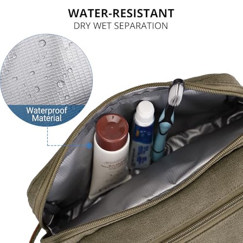 WITZMAN Canvas Toiletry Bag for Men Travel Toiletries Dopp Kit Multi-pocket - color: Army Green