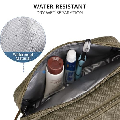WITZMAN Canvas Toiletry Bag for Men Travel Toiletries Dopp Kit Multi-pocket - color: Army Green