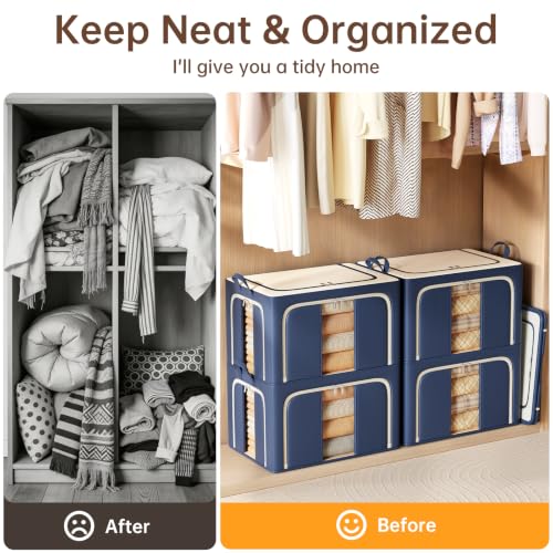 3 Openings Clothes Storage Bins with Metal Frame，24L (navy blue) - color: Navy Blue, size: 24L（15.7“X11.81"X7.87")
