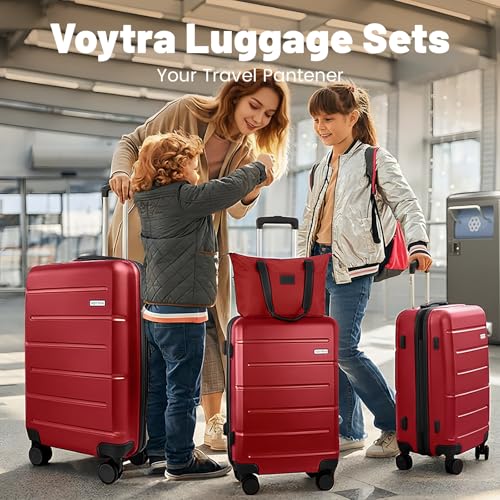 3-Piece Luggage Set with Carry On Luggage Set 22x14x9 Airline Approved, ABS Hardside Suitcase with 8 Spinner Wheels & TSA Lock, Expandable Suitcase for Men & Women (20/TB/DB Red) - color: Red, size: (20/DB/TB)-Expandable