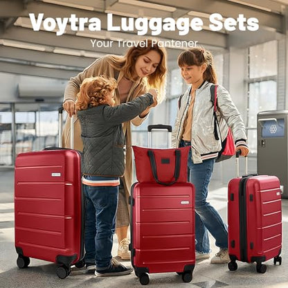 3-Piece Luggage Set with Carry On Luggage Set 22x14x9 Airline Approved, ABS Hardside Suitcase with 8 Spinner Wheels & TSA Lock, Expandable Suitcase for Men & Women (20/TB/DB Red) - color: Red, size: (20/DB/TB)-Expandable