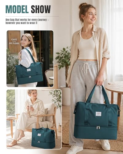 Weekender Bags for Women Travel Weekend Overnight Bag with Shoe Compartment - color: A -Peacock Blue