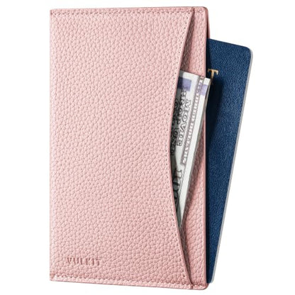 VULKIT Passport Cover Ultra Slim Design Leather Passport Sleeve RFID Blocking with 2 Card Slots, Anti-Theft Travel Essentials - color: Grain Blush Pink