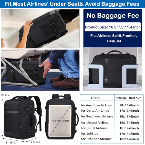 EZUOLA Travel Backpack for Men,TSA Carry On Backpack Flight Approved - color: Black, size: Large-25L
