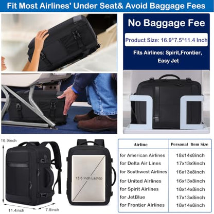 EZUOLA Travel Backpack for Men,TSA Carry On Backpack Flight Approved - color: Black, size: Large-25L