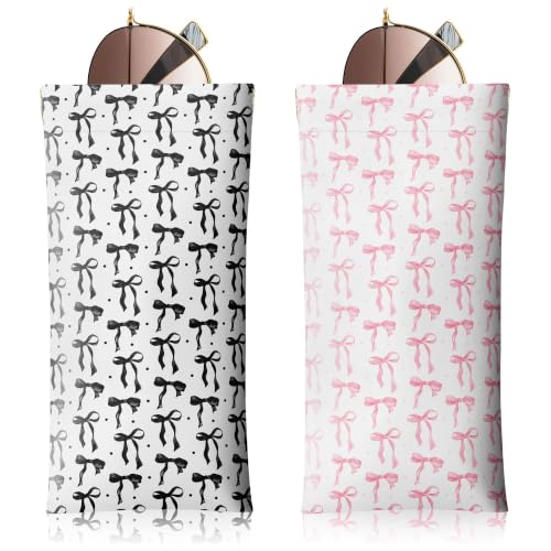 Soft Sunglasses Case for Women, PU Leather Squeeze Top Glasses Case - color: 12-cute Black Bow(2pcs)