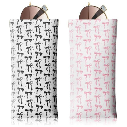 Soft Sunglasses Case for Women, PU Leather Squeeze Top Glasses Case - color: 12-cute Black Bow(2pcs)