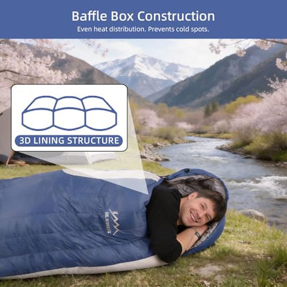 3-in-1 Lightweight Down Sleeping Bag for Adults and Teens | with Detachable Hood,Compact, 20°F 32°F 45°F Rectangular Down Blanket Sleeping Bag,Camping Hiking and Backpacking Outdoor - color: blue 1000g filling