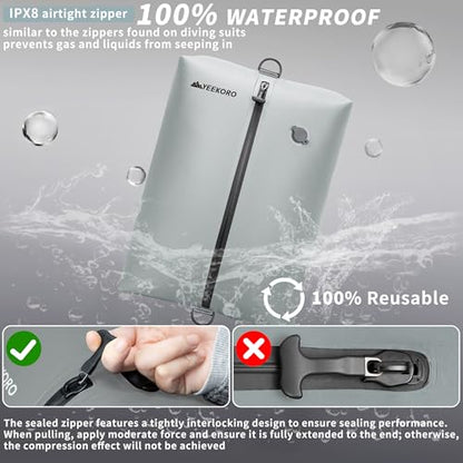Vacuum Bag for Travel,IPX8 Waterproof Reusable Compression Bags - color: Upgraded Gray, size: 3 PC -With Pump