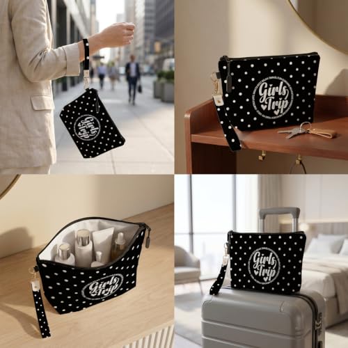 Fokongna Makeup Bag with Keychain Wristlet, Girls Trip Dots - color: Girls Trip Dots