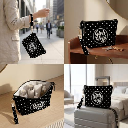 Fokongna Makeup Bag with Keychain Wristlet, Girls Trip Dots - color: Girls Trip Dots