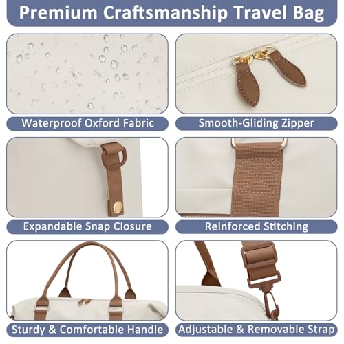 ELONGRIVER Women Travel Duffle Bags, Weekender Overnight Bag, Hospital Bag - color: Beige, size: X-Large
