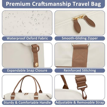 ELONGRIVER Women Travel Duffle Bags, Weekender Overnight Bag, Hospital Bag - color: Beige, size: X-Large