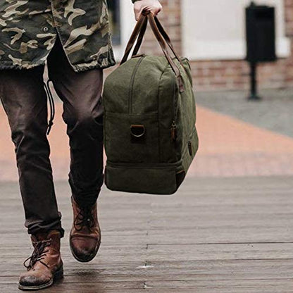 S-ZONE Canvas Travel Duffel Bag for Men Weekend Overnight Bag for Business - color: Army Green