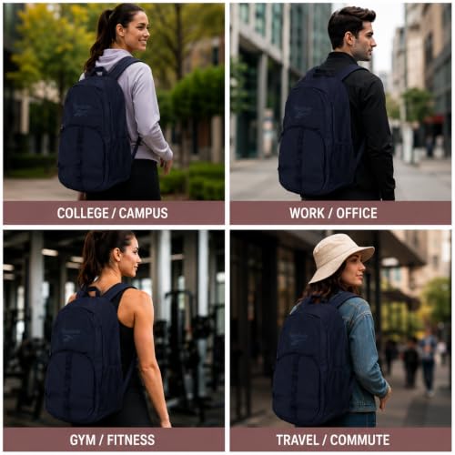 Reebok Travel Backpack Water Resistant Everyday Bag with Laptop Sleeve - color: Santa Fe Navy Blazer