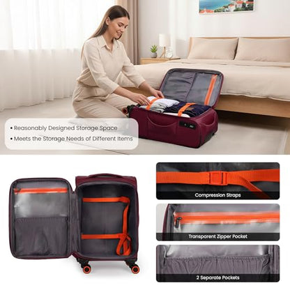 2-Piece(22/28in) Softside Luggage Set w/Front Open Pocket - color: Burgundy, size: 2-Piece Set (22"/28'')