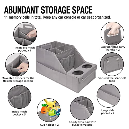 MULISOFT Car Backseat Organizer with 11 Pockets & 2 Cup Holders, Pure Gray - color: Pure Gray