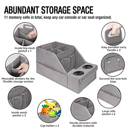 MULISOFT Car Backseat Organizer with 11 Pockets & 2 Cup Holders, Pure Gray - color: Pure Gray