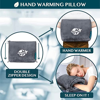PAVILIA Compact 2-in-1 Travel Blanket Pillow for Airplane Flight, Dark Gray - color: Gray