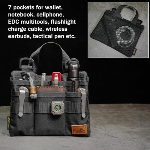 VIPERADE VE5 Slim EDC Pouch with 7 Pockets, Mens Pocket Organizer Multitool Pouch, Mini Crossbody Messenger Bag (No Strap) - color: Black